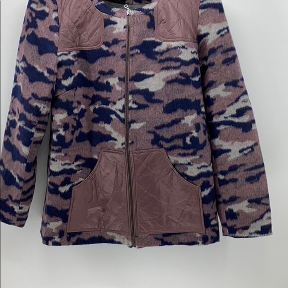LOGO by Lori Goldstein Mauve Camo Quilted jacket fleece warm size 12 wool blend - Picture 4 of 6